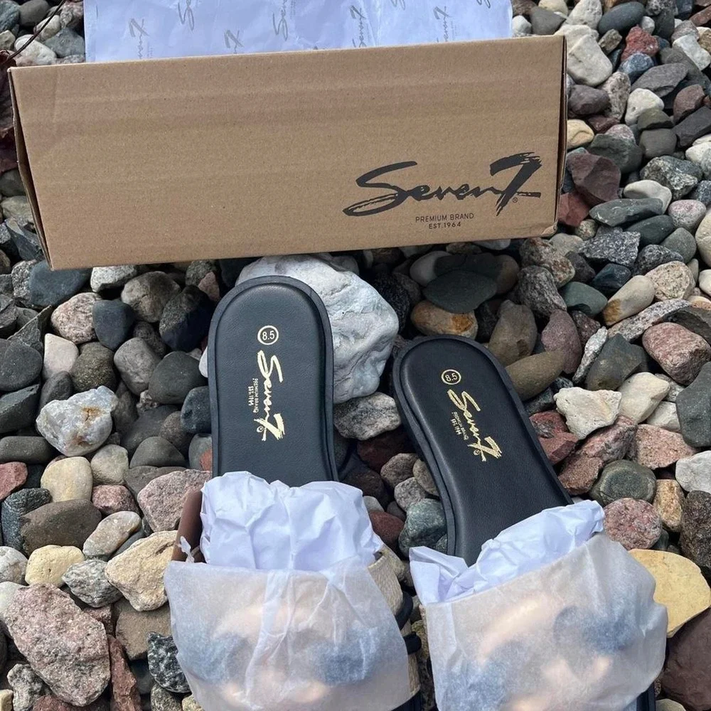Seven 7 Black + gold ruffle sandals